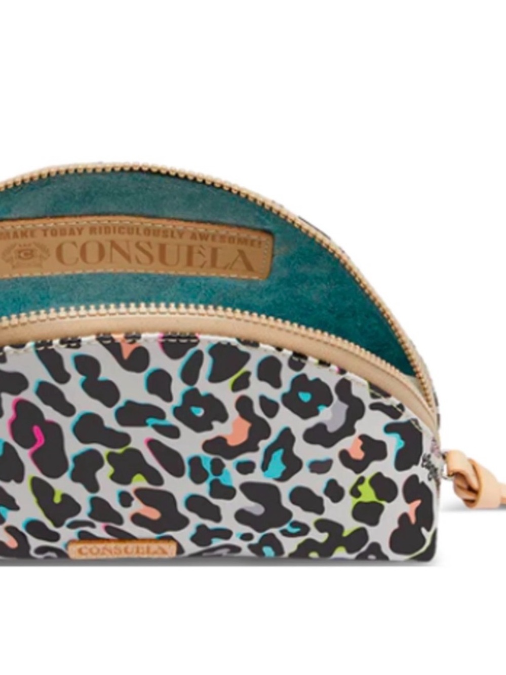 Consuela Multicolor Neon Leopard Half-Moon Cosmetic Bag - Picture 2 of 8